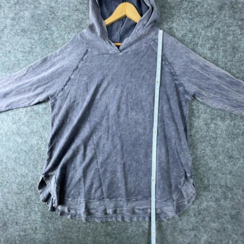 M. Rena Tunic Womens L Gray Purple Grunge Mineral Wash Oversized Raw Hem Hooded - Picture 4 of 9